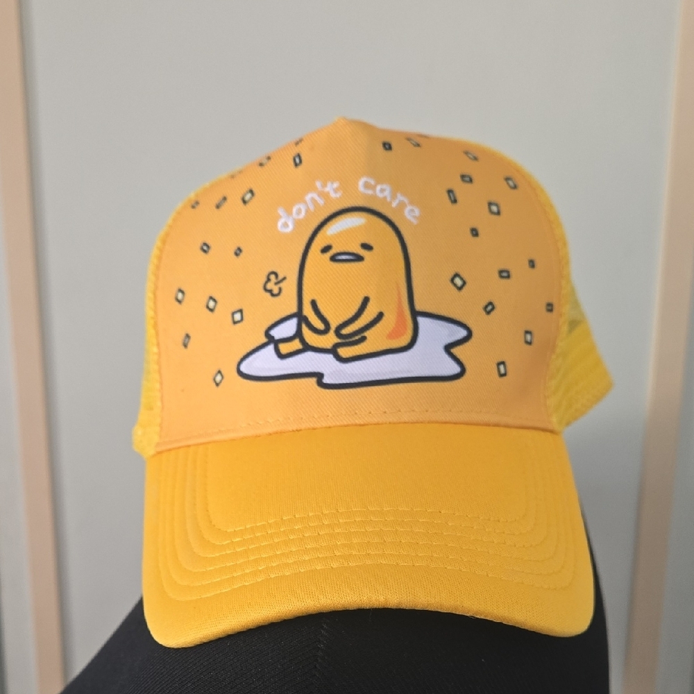 Gudetama by Sanrio Trucker Hat "Don't Care" Lazy Egg in Bright Yellow~ Like New